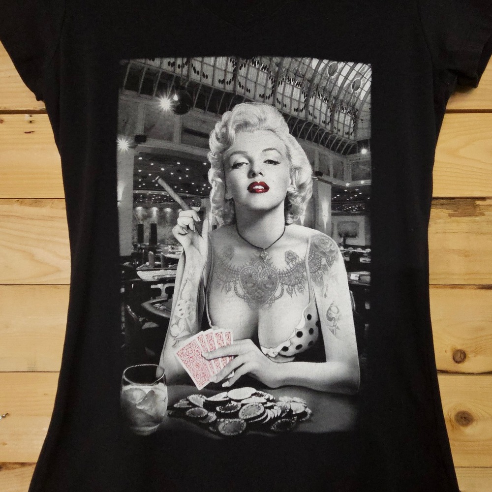 Marilyn‎ Monroe Tattooed Graphic Tee Black V-Neck Short Sleeve 1XL